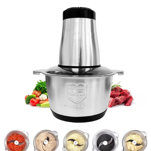 Picador Eléctrico de Alimentos 2L 250W | Procesador de Cocina con 4 Cuchillas de Acero Inoxidable y 2 Velocidades