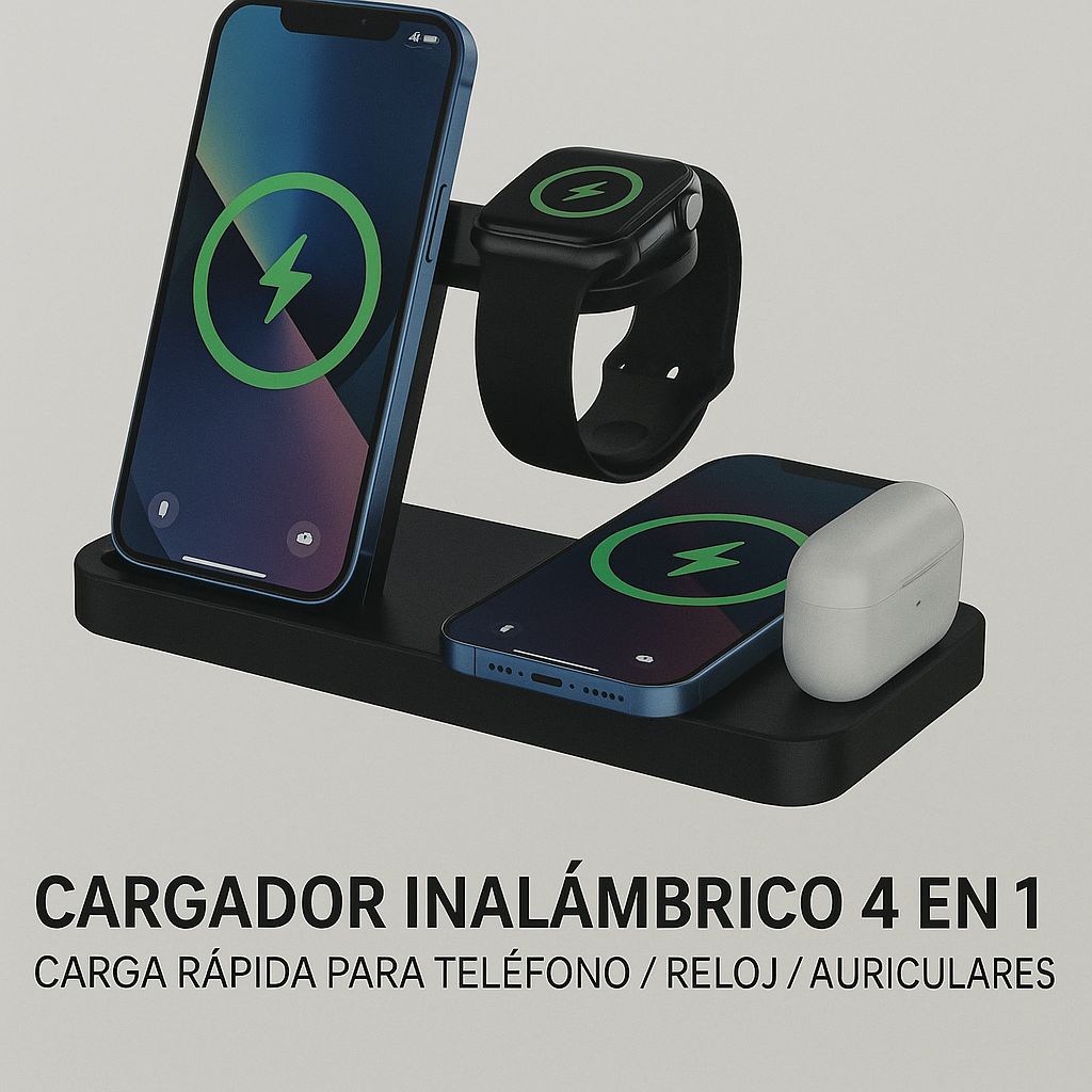 Cargador Inalámbrico 4 en 1 – Carga rápida y sin enredos