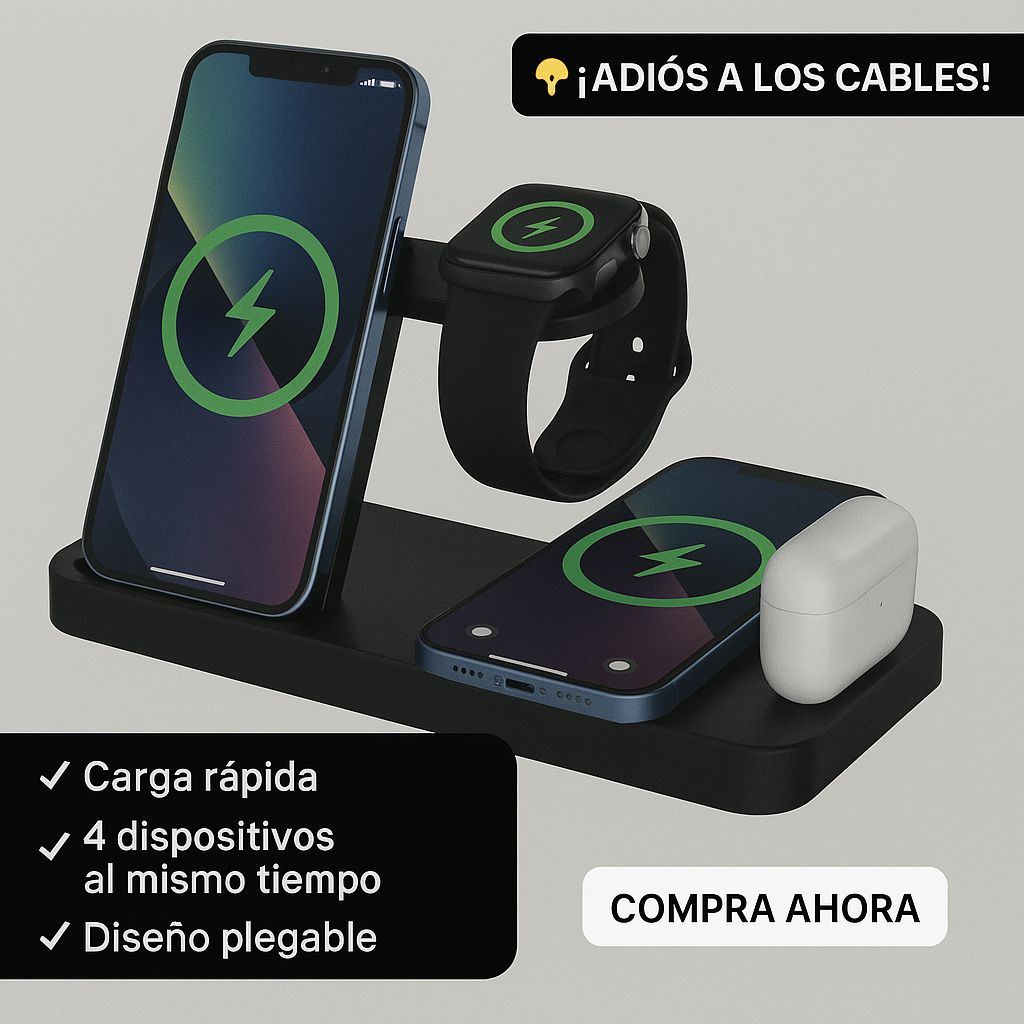 Cargador Inalámbrico 4 en 1 – Carga rápida y sin enredos