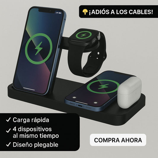 Cargador Inalámbrico 4 en 1 – Carga rápida y sin enredos