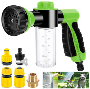 Pistola Rociadora con Dispensador de Espuma y Conectores – Ideal para Auto, Jardín y Mascotas